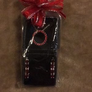 Avon Ruby Colored  Hoop Earrings & Necklace Set